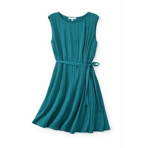 Naked Zebra Teal Pleated Mini Dress Size M Sleeveless Belted Chiffon